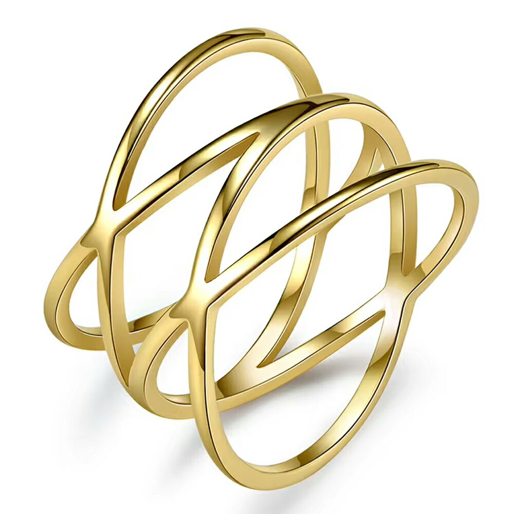 ダブルエックスゴールドステンレスリング(NRM044) サイズ/17号/20号/25号 金色 金メッキ ワイド 綺麗 クロス 透かし 幅あり シンプル プレーン...