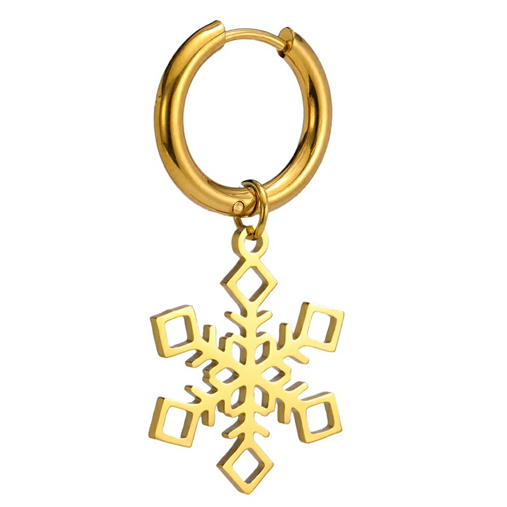 楽天ピアス専門ショップGreen Piercing雪の結晶チャーム フープピアス（ゴールド） 1個販売 スノークリスタル 冬 クリスマス 金色 18G 18ゲージ 耳 軟骨 ステンレスピアス メンズ レディース 揺れる 揺れる おしゃれ 人気 リングピアス 片耳 耳たぶ 軟骨 イヤーロブ ヘリックス サージカルステンレス316L製