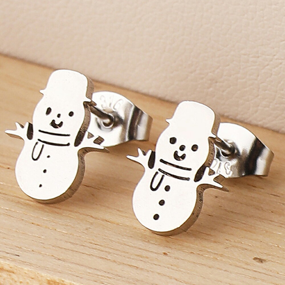 スノーマン ステンレスピアス（1ペア） 両耳 ファッションピアス 雪だるま 冬 ユキダルマ スキー スノ..