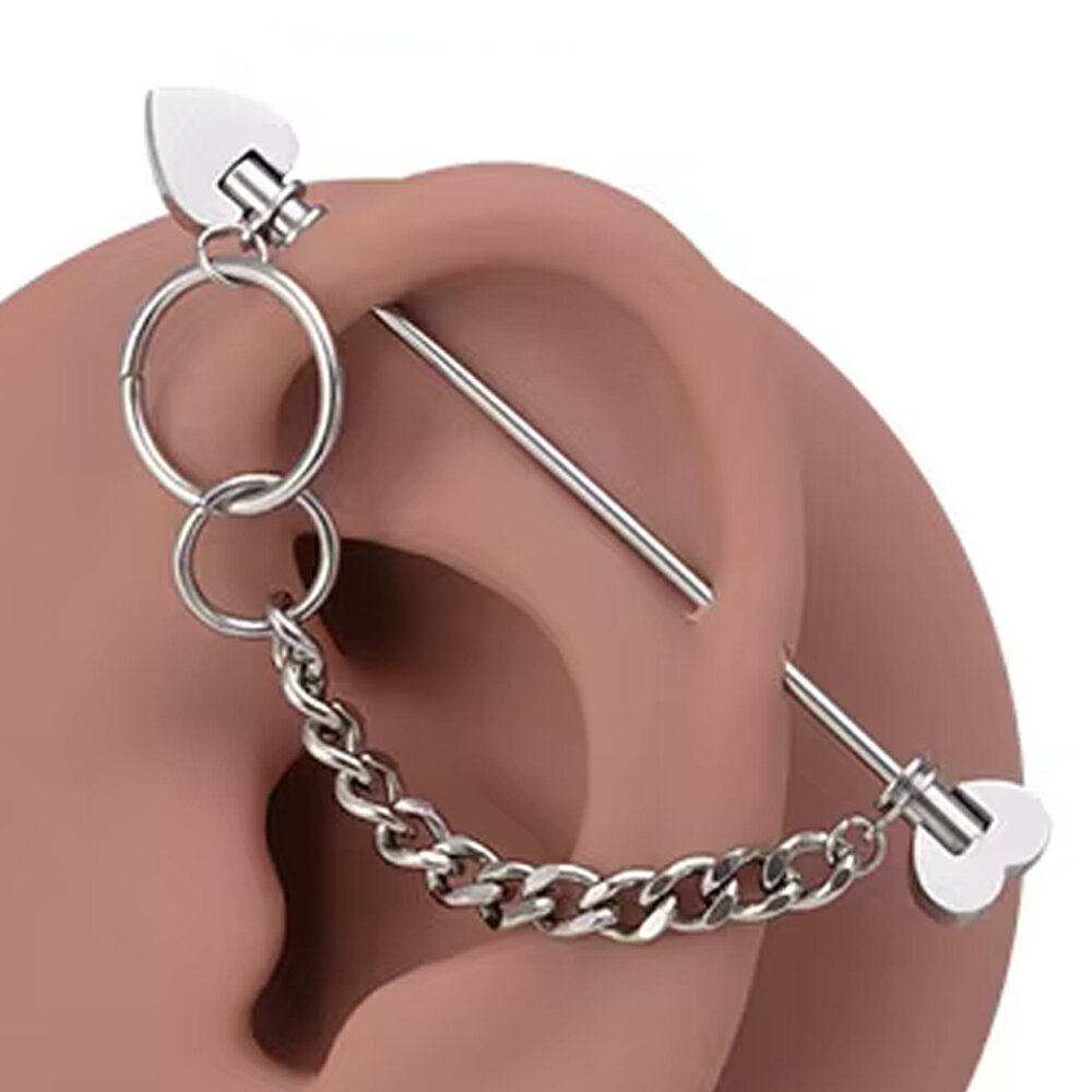 [16G ロングバーベル 長いストレートバーベル ボディピアス] トランプチェーンリング インダストリアル..