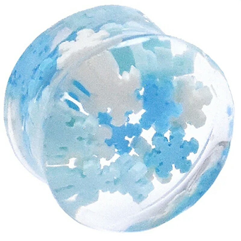 [ボディピアス アクリル ダブルフレア ] 雪の結晶アクリルプラグ ボディーピアス 0G 0ゲージ 00G 00ゲージ 12mm 12.0mm 12ミリ ハーフインチ メンズ レディース フラワー スノークリスタル クリスマス 冬 人気 男性 女性 金属アレルギー対応 ライトブルー 水色 拡張