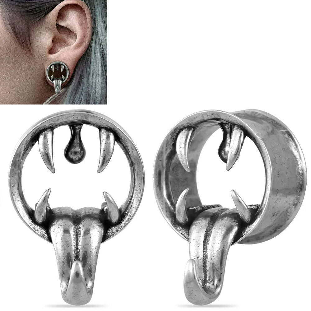 [0G 00G 12mm ボディピアス] デビルのどちんこ ダブルフレア ボディーピアス （シルバー） 1個販売 口 舌 立体 オバケ 怪獣 妖怪 化け物 銀色 シルバー メンズ レディース 男子 女子 ホールピアス 0ゲージ 00ゲージ プレゼント ダブルフレア 拡張 オモシロイ モンスター