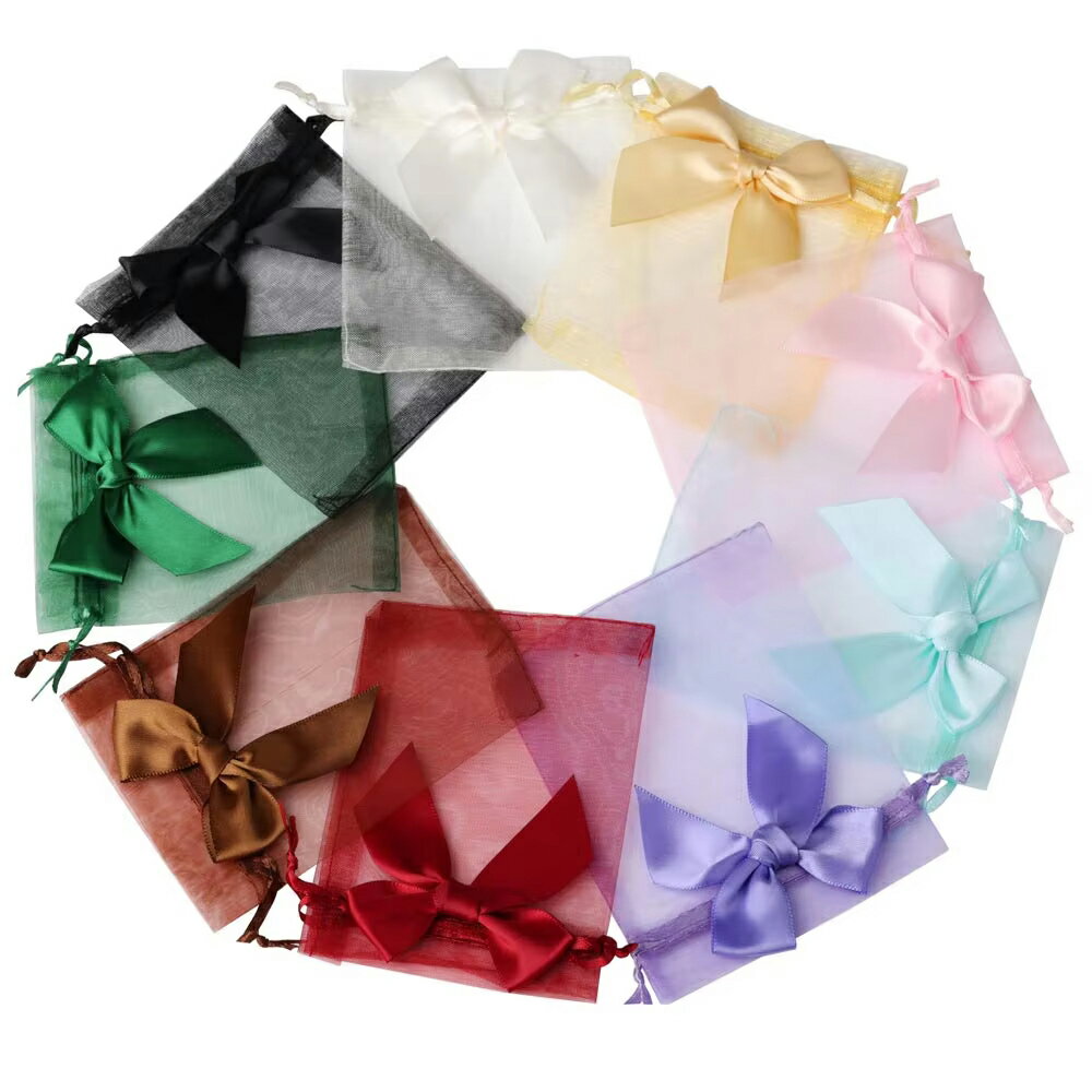 13cm x 18cm リボン付き オーガンジーアクセサリーギフト用巾着 1個販売 ギフト ラッピング用品 ポーチ プレゼント 業務用 店舗用 保管袋 ピアス ...