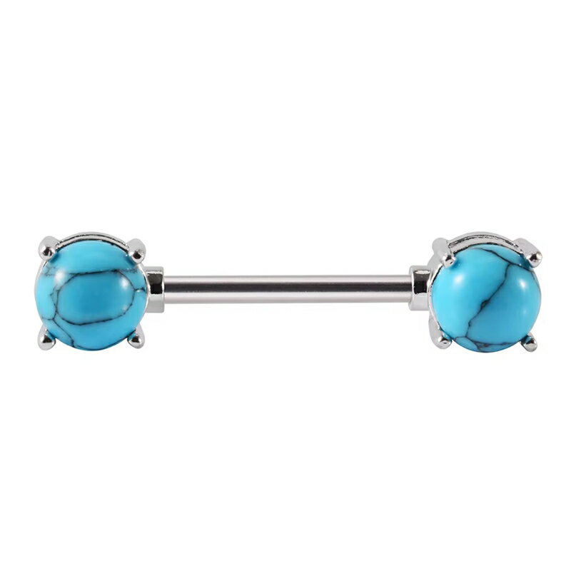 楽天ピアス専門ショップGreen Piercing[14G 軟骨用 乳首用 ストレートバーベル型 ボディピアス] ターコイズ ダブルストーン ニップルピアス 1個販売 14ゲージ サージカルステンレス316L メンズ レディース ヘリックス ボディーピアス おしゃれ 人気 男 女 ペアルック プレゼント ギフト 天然石 トルコ石