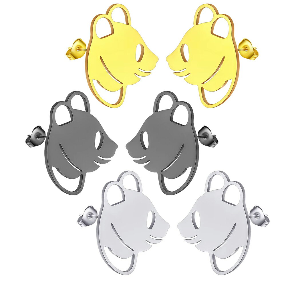 ジャイアントパンダステンレスピアス（1ペア） サージカルステンレス316L 両耳 シルバー ゴールド ブラック 黒色 金色 銀色 アニマル 動物 メンズ レディース 20G 20ゲージ 耳 軟骨 スタッドピアス 可愛い プレゼント ギフト 中国 ペットショップ 動物園 スタッフ デート