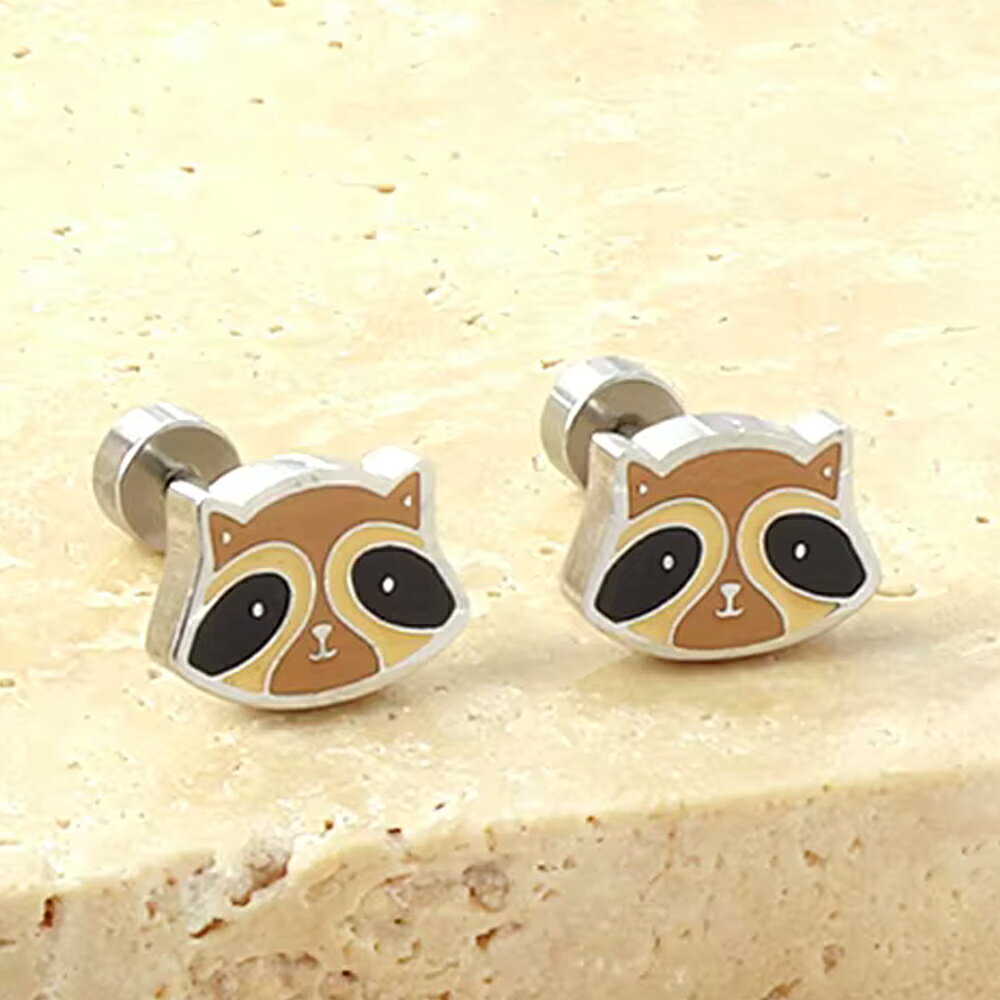 [20G] アライグマボディピアス（ストッパーキャッチ）ネジタイプ 1個販売 銀色 シルバー ステンレス 動物 アニマル デート たぬき 狸 プレゼント 20ゲージ 耳 軟骨 メンズ レディース ヘリックス トラガス向き ストレートバーベル型 ラブレット型