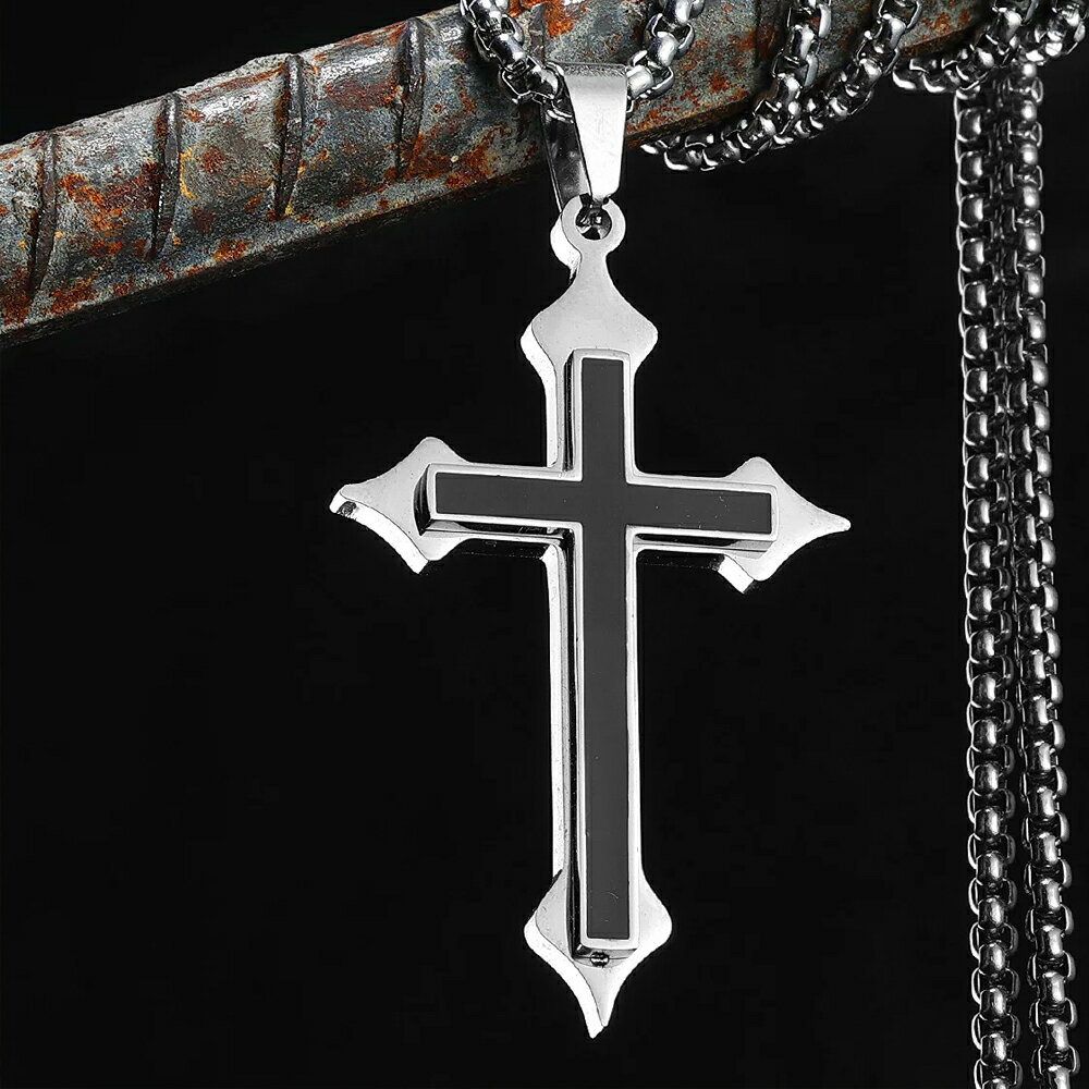 ブラックダブルクロスステンレスペンダントトップ 1個販売 十字架 黒色 サージカルステンレス316L ネックレス パーツ メンズ レディース 首飾り チョーカー...