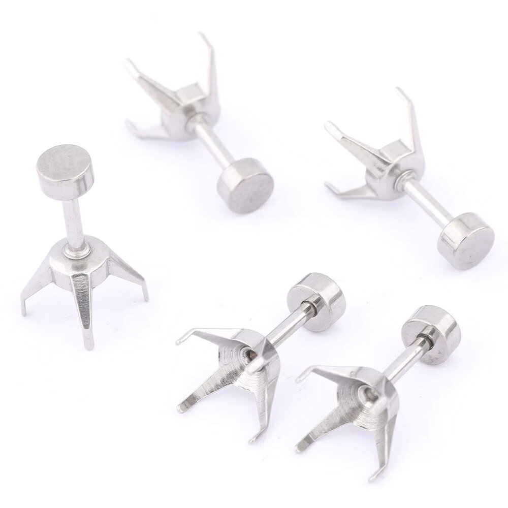 [DIY用 ジュエル・ストーン用 ボディピアス] 4本爪台座 ストレートバーベル 1個販売 16G 16ゲージ 16Ga シャフト 単品 軟骨 ヘリックス 耳 トラガス アンテナ ツメ型 ボディーピアス メンズ レディース ステンレス ハンドメイド 手作り ルース 裸石 石 ジルコニア 製作 自作