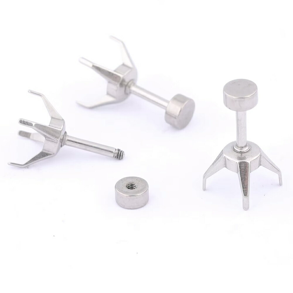 [DIY用 ジュエル・ストーン用 ボディピアス] 4本爪台座 ストレートバーベル 1個販売 16G 16ゲージ 16Ga シャフト 単品 軟骨 ヘリックス 耳 トラガス アンテナ ツメ型 ボディーピアス メンズ レディース ステンレス ハンドメイド 手作り ルース 裸石 石 ジルコニア 製作 自作