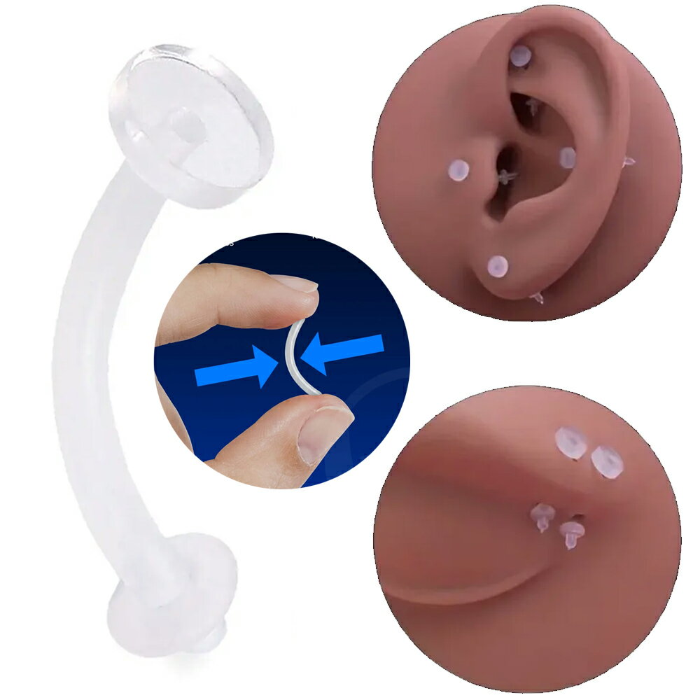 [14G 16G] ソフトクリアアクリルカーブバーベル 1個販売 16ゲージ 14ゲージ 柔らか...