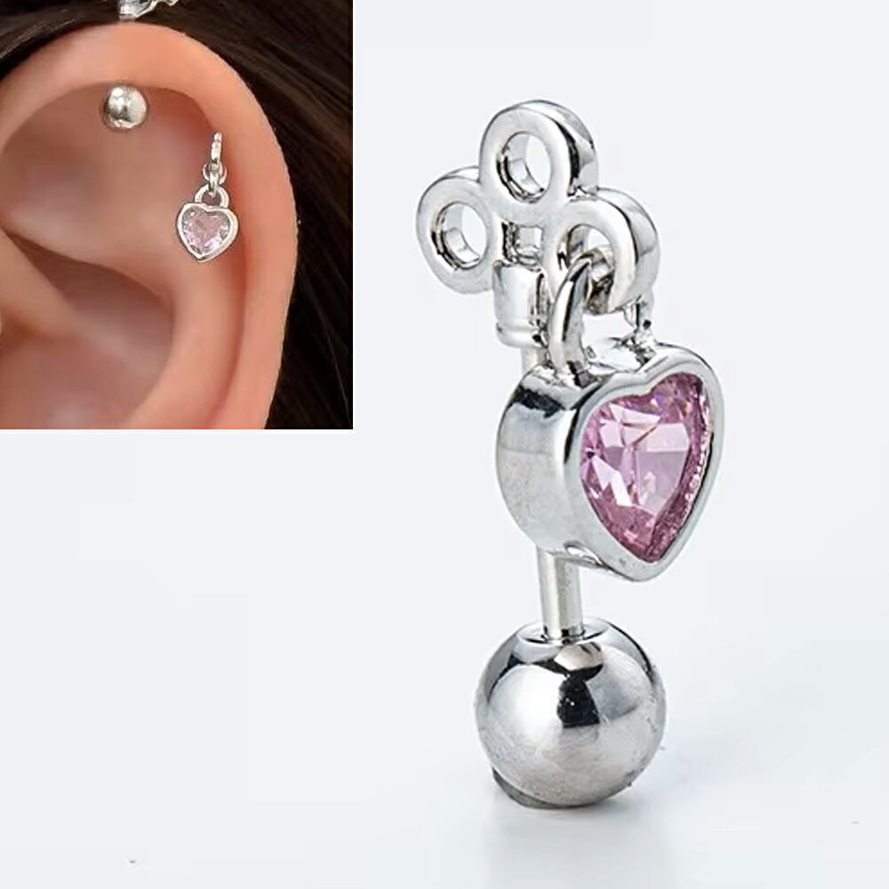 키 하트 매력 스트레이트 바벨 1 개 판매 나사 나사 남성 여성 20G 20 게이지 패션 귀걸이 황동 귀여운 실버 은색 핑크색 지르코니아 스톤 돌 포함 흔들리는 쥬얼 키 열쇠 바디 피어싱