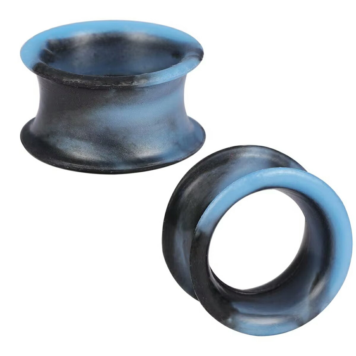 Rakuten - [4G 2G 0G 00G 12.0mm] マーブルシリコンフレア（Style17）ボディピアス トンネル ボディピアス4ゲージ 2ゲージ 0ゲージ 00ゲージ 12mm 12ミリ ハーフインチ ソフト ボディーピアス メンズ レディース 金属アレルギー対応 水色 ライトブルー 黒色 ブラック