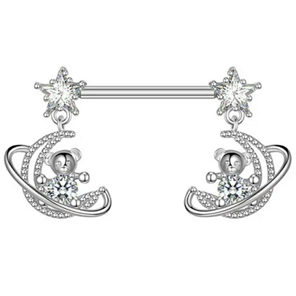 [14G ボディピアス] プラネットスターベアー ストレートバーベル 1個販売 星 月 惑星 クマ 熊 ジュエル クリスタル ストーン 石付き 動物 アニマル 14ゲージ サージカルステンレス316L メンズ レディース ボディーピアス ヘリックス 軟骨 ニップル 乳首 プレゼント
