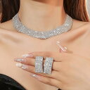 クリスタルワイドブライダルジュエリーセット(ピアス&ネックレス) 首飾り チョーカー レディース 結婚式 パーティジュエリー 20G 20ゲージ ラインストーン...