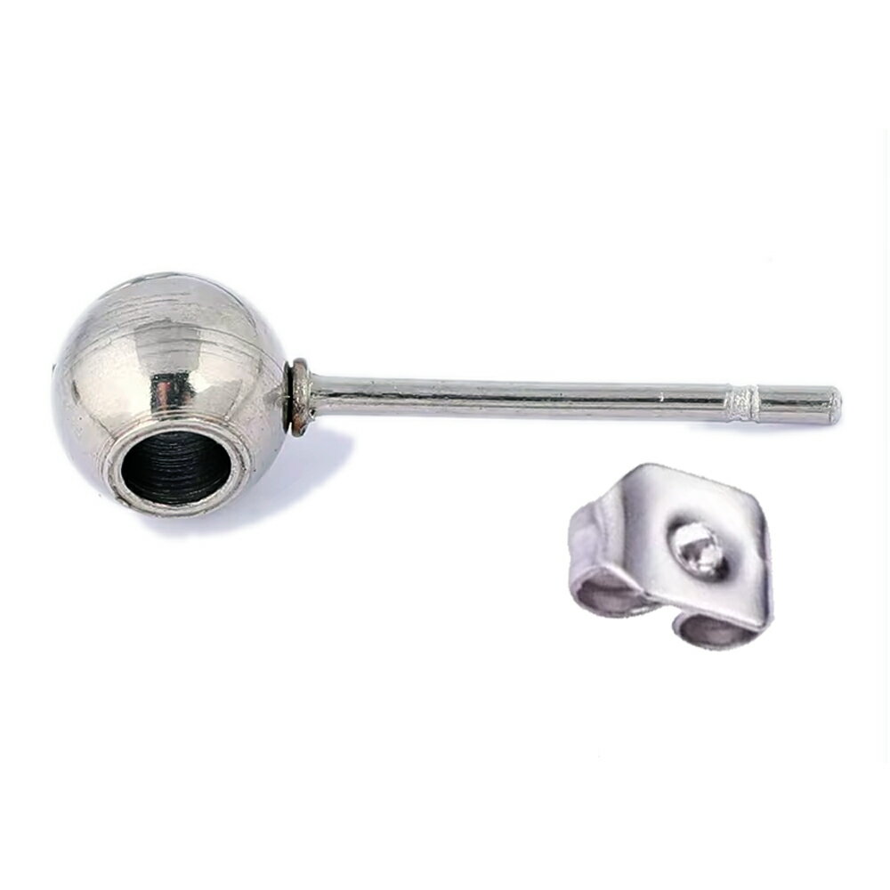 DIY用 2mm穴開き 5mmボールピアス キャッチ付き 1個販売 ステンレスピアス ピアスパーツ スタッドピアス キャッチピアス ポスト 穴あき ホールつき ...