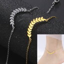 ロングリーフチェーンステンレスアンクレット (シルバー/ゴールド)1個販売 木の葉 葉っぱ 金色 銀色 つけっぱなし 丈夫 ラッピング 大人 ボヘミアン インデ...