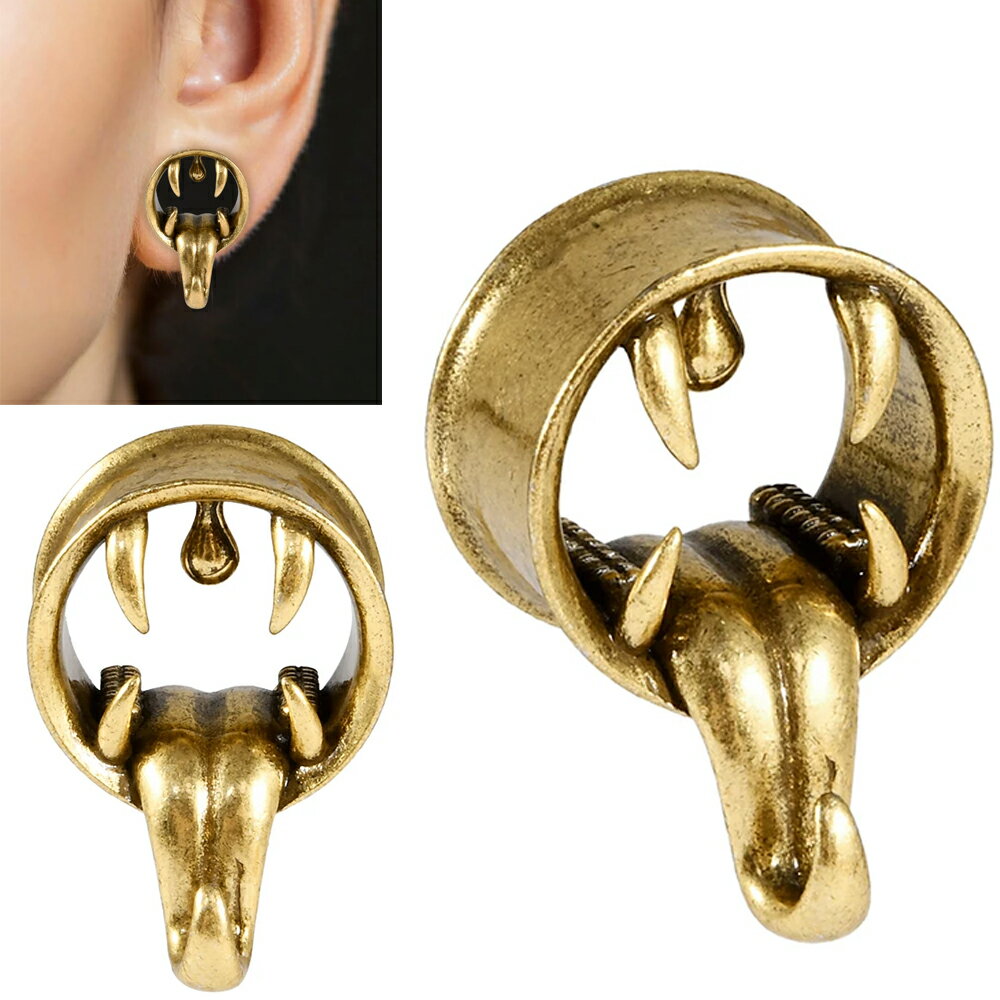 [0G 00G 12mm ボディピアス] デビルのどちんこ ダブルフレア ボディーピアス （ゴールド） 1個販売 口 舌 立体 オバケ 怪獣 妖怪 化け物 銀色 シルバー メンズ レディース 男子 女子 ホールピアス 0ゲージ 00ゲージ プレゼント ダブルフレア 拡張 オモシロイ モンスター