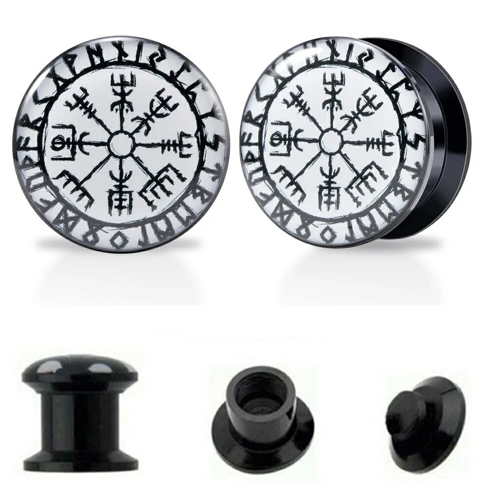 [ボディピアス2G 0G 00G 12mm] バイキングルーン 樹脂製 ネジフレア 1個販売 海賊 文字 人気 ボディーピアス 2ゲージ 0ゲージ 00ゲージ 12ミリ 12.0mm メンズ レディース アクリルタッパーフレア プラグ 大きい プラスティック 金属アレルギー対応 螺子タイプ