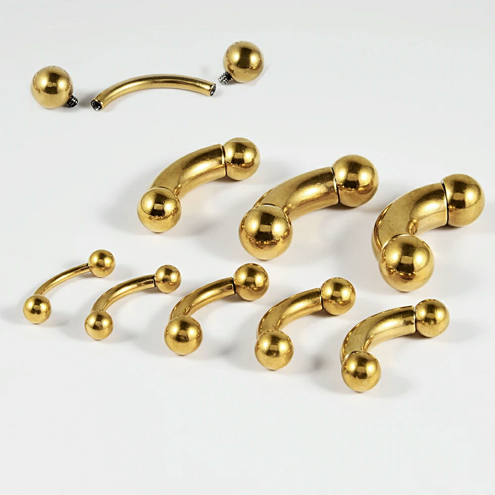 [12G 8G 6G 4G 2G 0G 00G 内ネジ ボディピアス] ゴールドインターナル バナナバーベル 1個販売 金色 サージカルステンレス316L 逆ネジ プレーン カーブバーベル ボディーピアス メンズ レディース へそピアス ヘソピアス 臍ピアス 短い 長い ネジボール シンプル ロング 定番