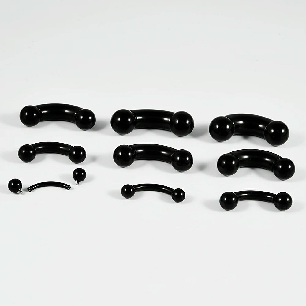 Barbell （Circular） - [12G 8G 6G 4G 2G 0G 00G 内ネジ ボディピアス] ブラックインターナル バナナバーベル 1個販売 黒色 サージカルステンレス316L 逆ネジ プレーン カーブバーベル ボディーピアス メンズ レディース へそピアス ヘソピアス 臍ピアス 短い 長い ネジボール シンプル ロング 定番