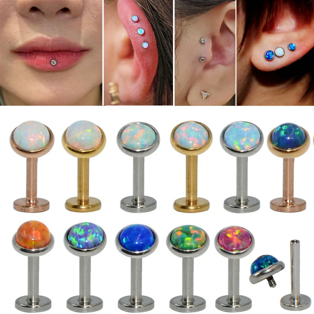 [ 16G 内ネジ ボディピアス ] オパール ラブレット インターナル 16ゲージ 1個販売 ボディーピアス サージカルステンレス316L メンズ レディース 軟骨 トラガス アンテナヘリックス 逆ネジ シルバー 銀色 ピンクゴールド ゴールド 金色 内ネジ 丸台座 丸型 シンプル 人気