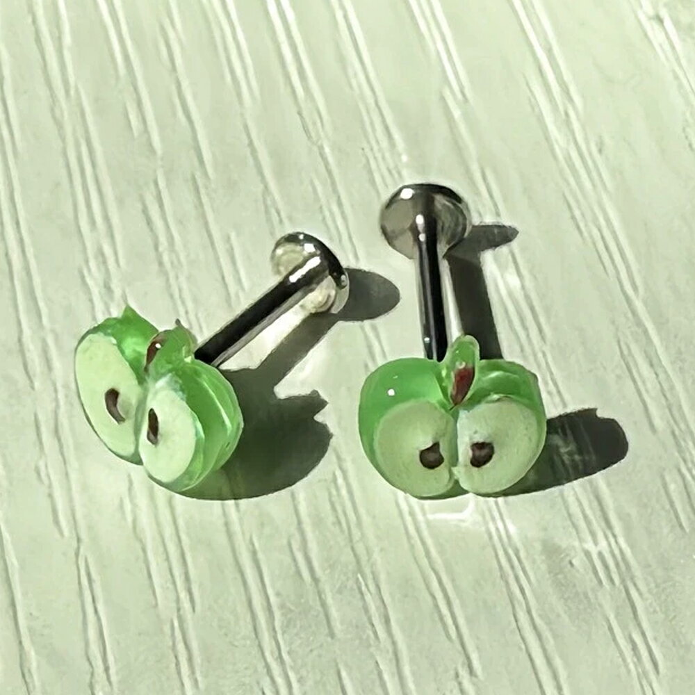 [16G 内ネジ ボディピアス] アップル インターナルラブレット ボディーピアス 1個販売 16ゲージ 青りんご 赤林檎 フルーツ 果物 面白い 可愛い グリーンアップル ユニーク 逆ネジ トラガス 痛くない 口ピアス ステンレス メンズ レディース 軟骨 インタナリー 内ネジ