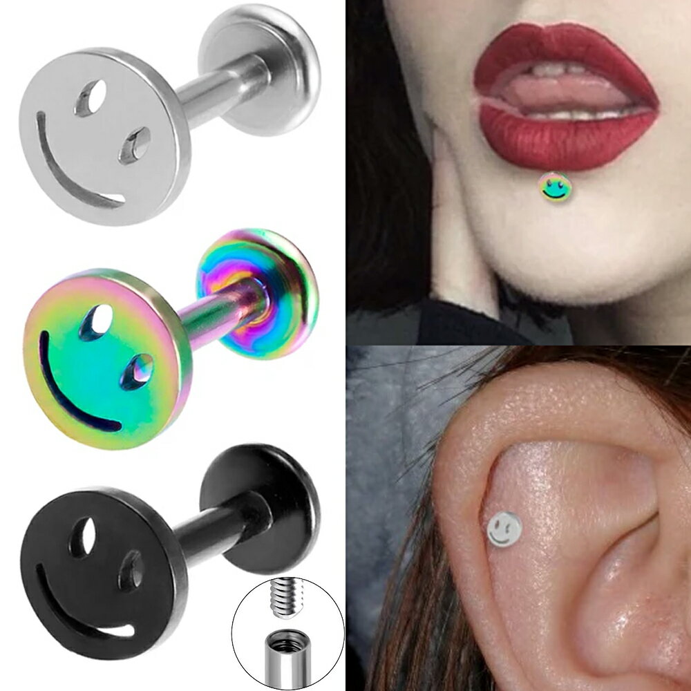 ステンレス製の逆ネジタイプの16ゲージのラブレットに人気のスマイル君のキャッチをセットしたボディピアス。 スマイルくんが大人カワイイボディーピアス。軟骨ヘリックスやトラガス、口ピアスのリップなどいろいろな場所に使えるボディーピアス。メンズで...