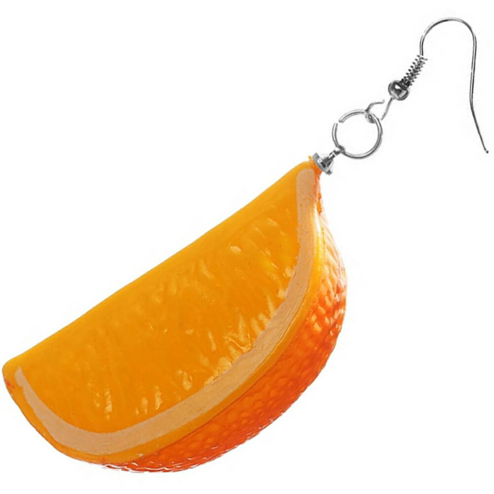 3D カットオレンジ リアルステンレスピアス/1個販売 20G 20ゲージ 果物 食玩 食べ物 フルーツ オレンジ色 おもしろ オモシロ サージカルステンレス316L ユニーク メンズ レディース 揺れる フック アクリル 女子 彼女 プレゼント ギフト 立体 面白い 仮装 コスプレ
