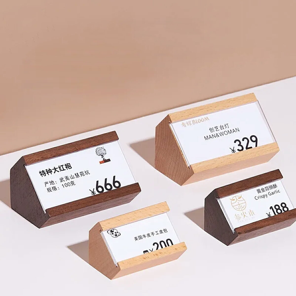 プロモーション用 ショーケース用 ウッドプライス ホルダー 1個販売 プライスタグ ラベル QRコード ネームカード 価格表 ポップ 商品名 ペーパータグ用 デ...