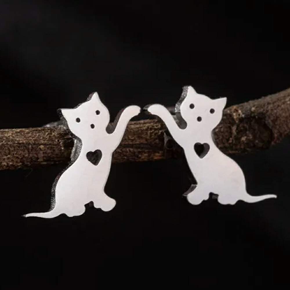 하트캣 스테인리스 피어스(1 페어) 양귀 패션 피어스 고양이 고양이 고양이 고양이 애완동물 숍 동물 동물 귀엽다 은색 실버 맨즈 레이디스 남성 여성 20G 20게이지 귀 연골 캐치 피어싱 스터드 피어스