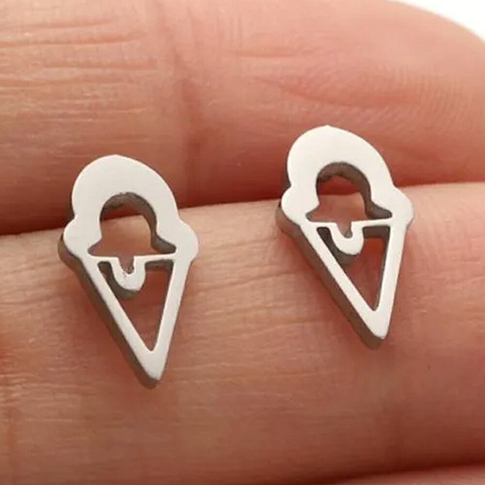 아이스크림 스테인리스 피어스(1쌍) 양귀 패션 피어스 스위트 디저트 여름 아이스캔디 가와이이 은색 실버 맨즈 레이디스 남성 여성 20G 20게이지 귀 연골 캐치 피어싱 스터드 피어싱 재미있는 양귀