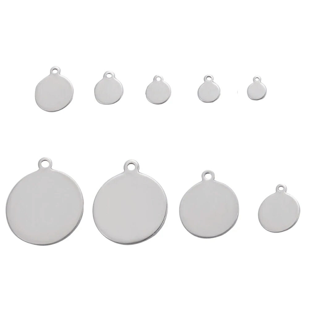 穴あり ラウンド型 プレーンドッグタグ 丸型 チャーム用の穴アリ シンプル ステンレスペンダントトップ 認識票 名札 犬 猫 動物 アニマル ネコ イヌ ネック...