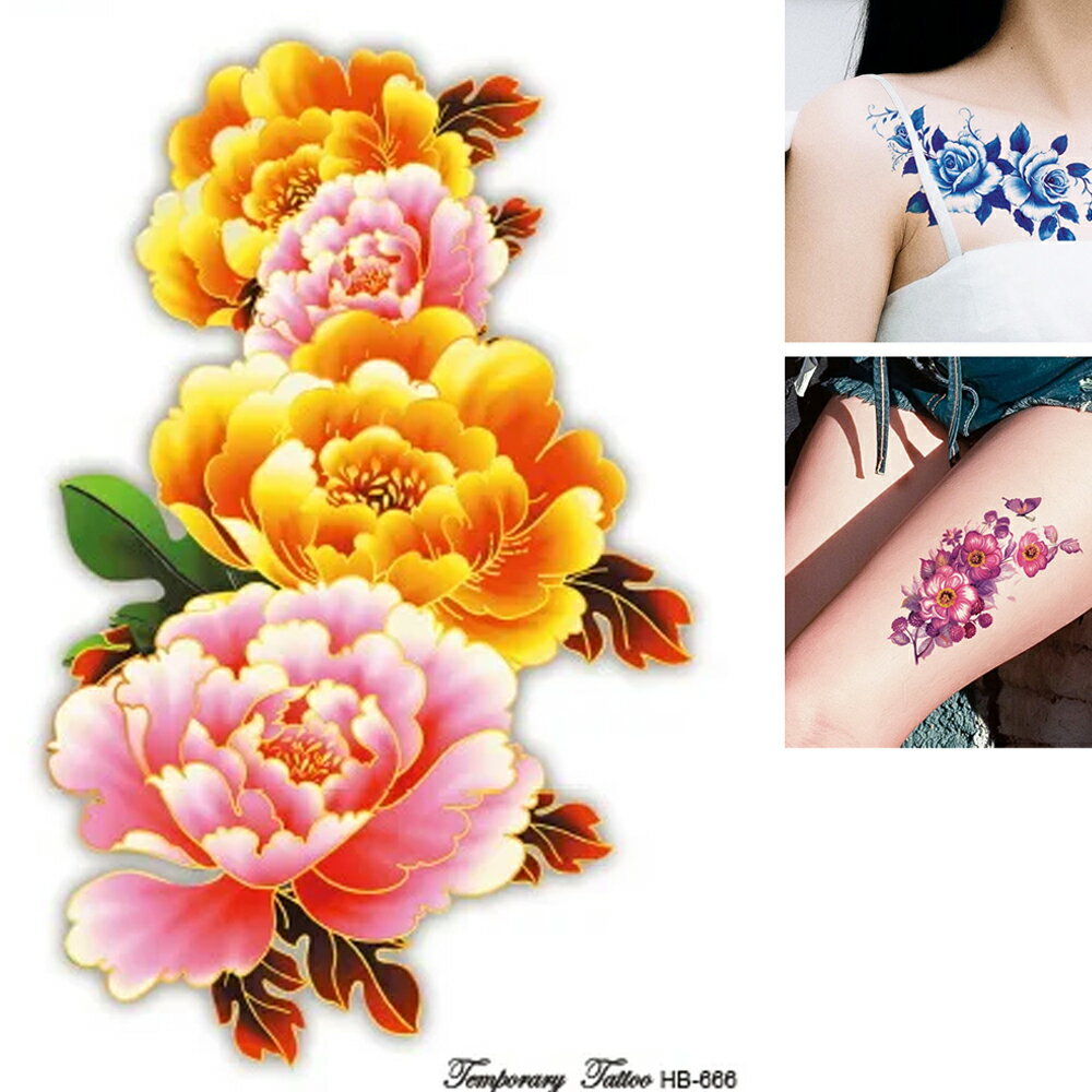 楽天ピアス専門ショップGreen Piercing大きめフェイクタトゥーステッカー 1シート リアルフラワー 花 牡丹 ぼたん タトゥシール メンズ レディース 仮装 変装 入れ墨 小道具 衣装 映画 ドラマ テレビ 撮影 コスプレ 大きい 胸 肩 背中 お腹 太腿 足首 腰 太もも 黒色 刺青 偽物