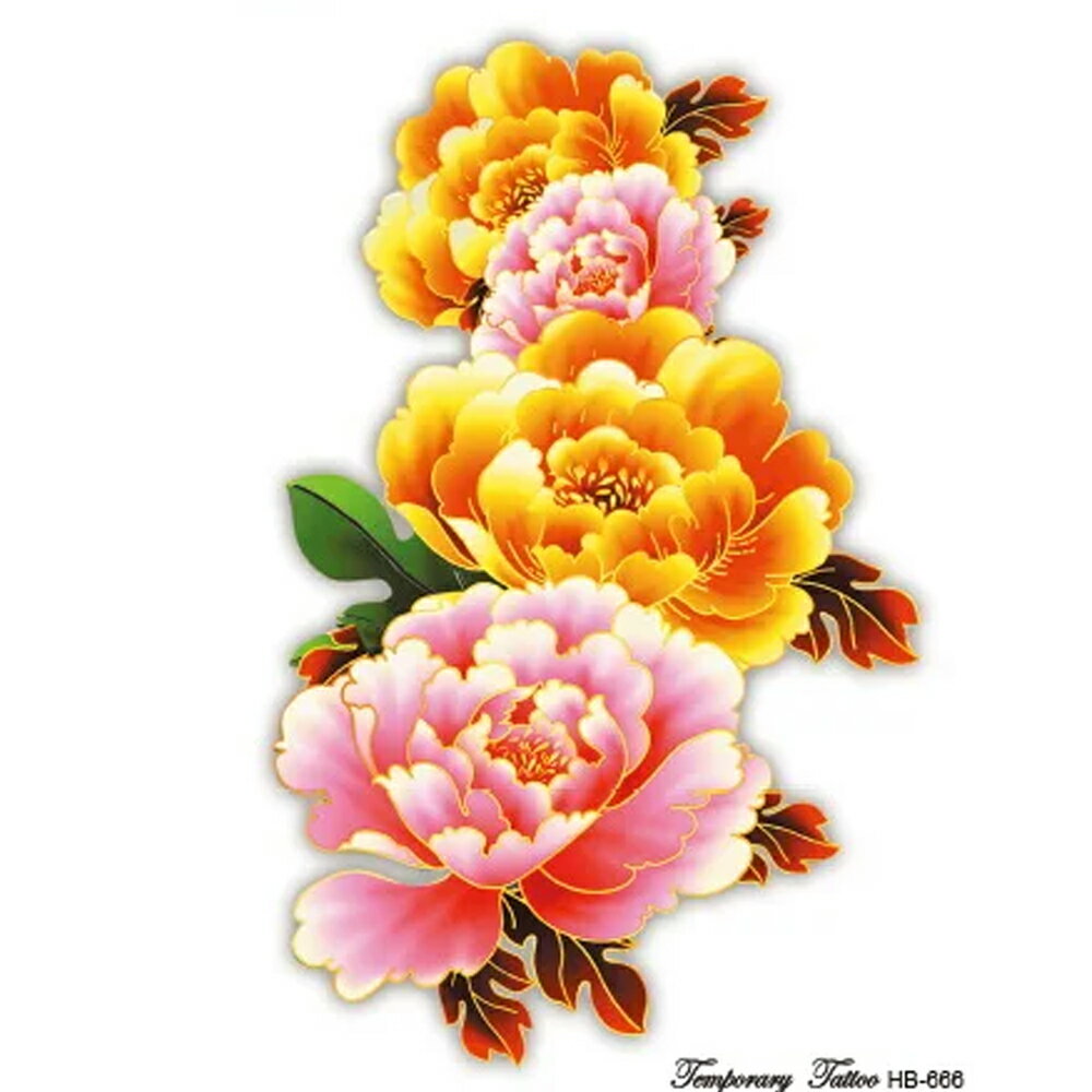 大きめフェイクタトゥーステッカー 1シート リアルフラワー 花 牡丹 ぼたん タトゥシール メンズ レディース 仮装 変装 入れ墨 小道具 衣装 映画 ドラマ テレビ 撮影 コスプレ 大きい 胸 肩 背中 お腹 太腿 足首 腰 太もも 黒色 刺青 偽物 2