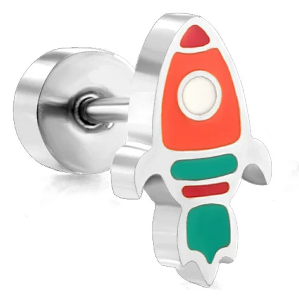 Rakuten - [20G] ロケットボディピアス（ストッパーキャッチ）ネジタイプ 1個販売 銀色 シルバー ステンレス 宇宙船 プレゼント 20ゲージ 耳 軟骨 メンズ レディース ヘリックス トラガス向き ボディーピアス ストレートバーベル型 ラブレット型