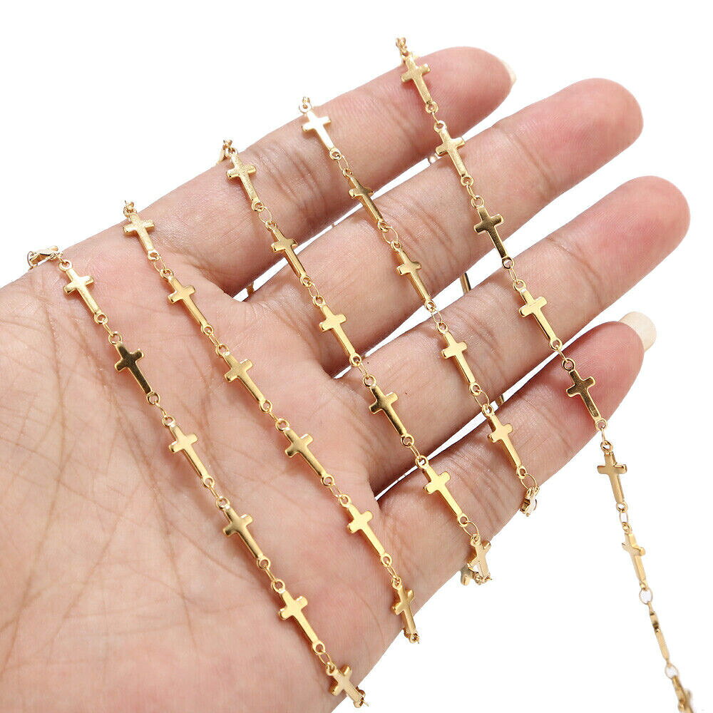 ピアス専門ショップGreen Piercingの5mmx13.5mmゴールドクロスステンレスチェーン 10cm単位 ステンレス製 DIY 金色 ネックレス ブレスレット アンクレット パーツ 量り売り チョーカー 細い シンプル 計り売り 手作り ハンドメイド メンズ レディース ばら売り 十字架 金具 クラフト 部品 修理 自分で作る｜アングル3