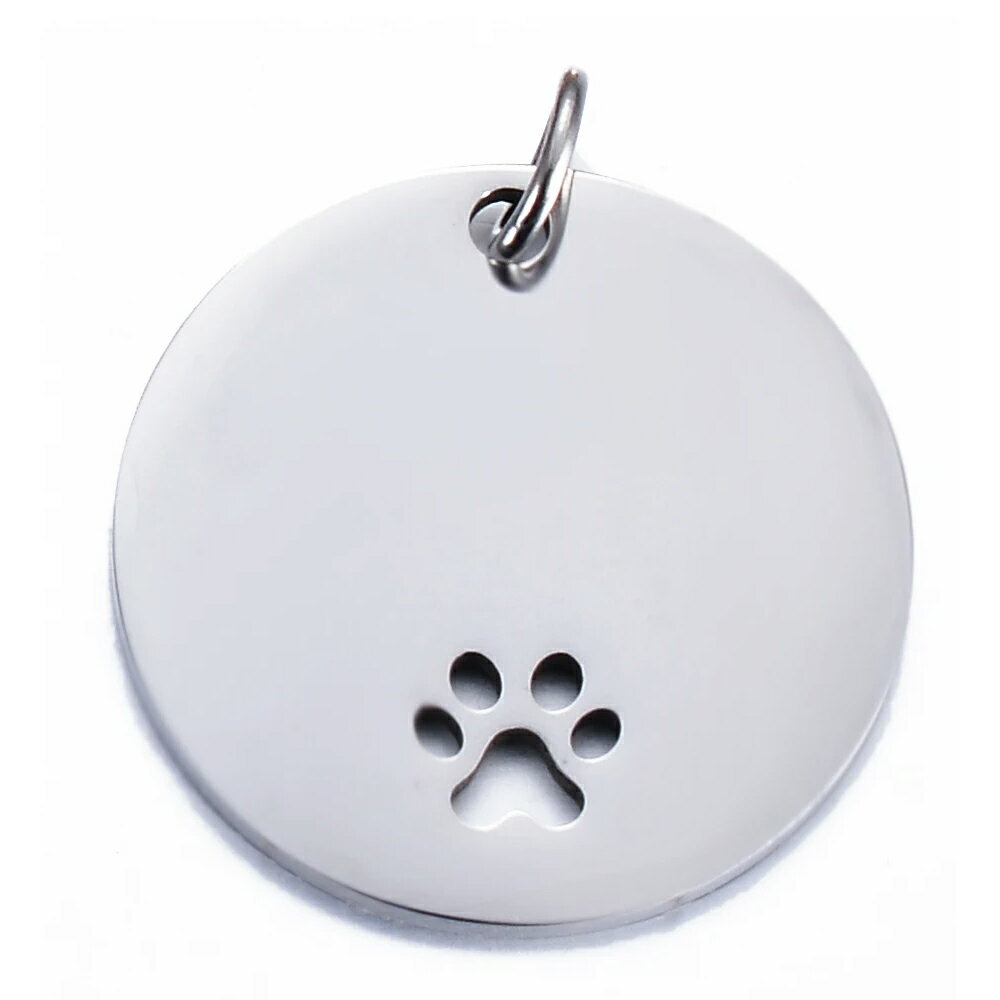 肉球ラウンドステンレスドッグタグ 1個販売 犬 猫 動物 アニマル 足形 足跡 ドッグ キャット ペット 名..