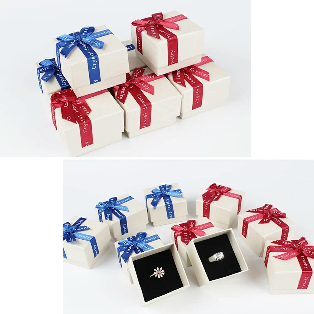 リボンラッピングボックス（レッド/ブルー）（53mmx53mmx38mm） 1個販売 クリーム...