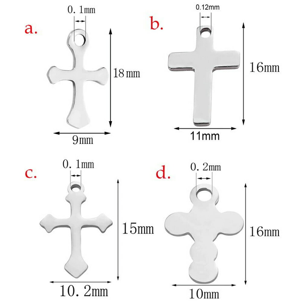 いろいろな十字架クロスステンレスパーツ 1個販売 ペンダントトップ ネックレス チャームパーツ ピアス ブレスレット アクセサリー ボディピアス DIY アンクレット メンズ レディース 男性 女性 手作り ハンドメイド プレゼント 自分で作る クラフト 大きい 小さい 自作