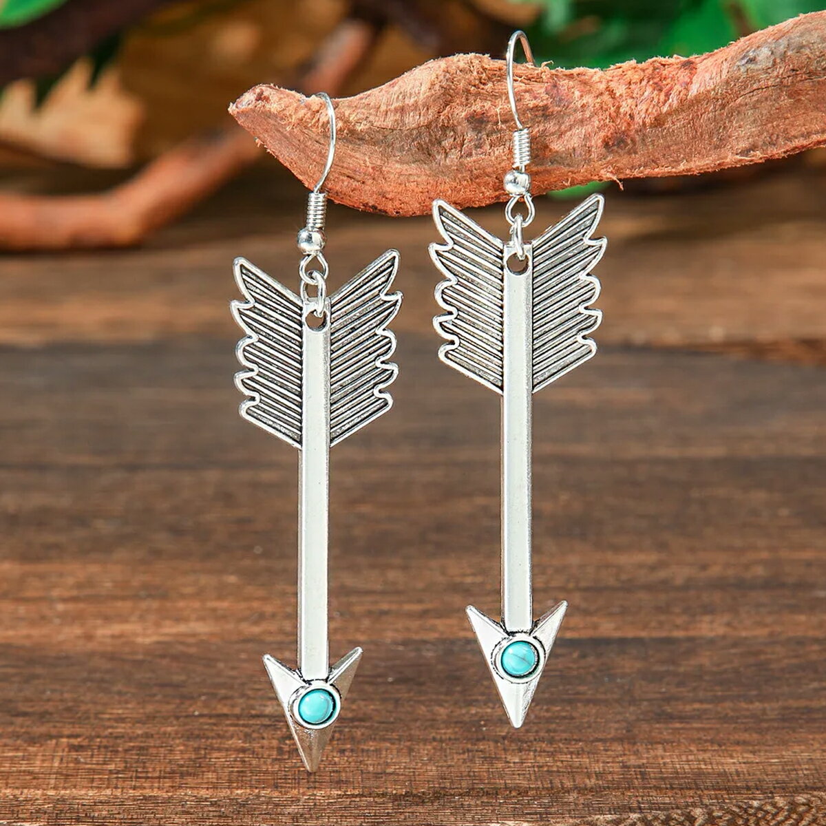 Big Arrow Turquoise Earrings / Sold as a Pair - Turquoise, Bohemian, Women's, Indian Jewelry, Bow and Arrow, Large Arrow, Natural Stone, Dangle Earrings, Feather, Eagle, Antique Fashion Earrings, Both Ears, Silver, Gift for Boyfriend/Girlfriend, Matching Outfits
