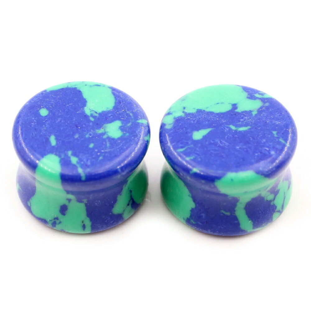 ピアス専門ショップGreen Piercingの[0G 00G 12mm カラフル天然石ダブルフレアプラグ] ブルーxブルーグリーン 1個販売 金属アレルギー対応 青色 緑色 ボディーピアス 2ゲージ 0ゲージ 00ゲージ 12.0mm ステンレス 6mm 8mm 10mm 12ミリ メンズ レディース ホールピアス 拡張 ナチュラルストーン オーガニック｜アングル3