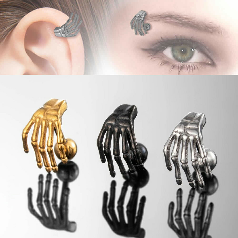 [面白い ボディーピアス 16G] スカルハンド ストレートバーベル 16ゲージ 軟骨 ヘリックス 耳 ボディピ..