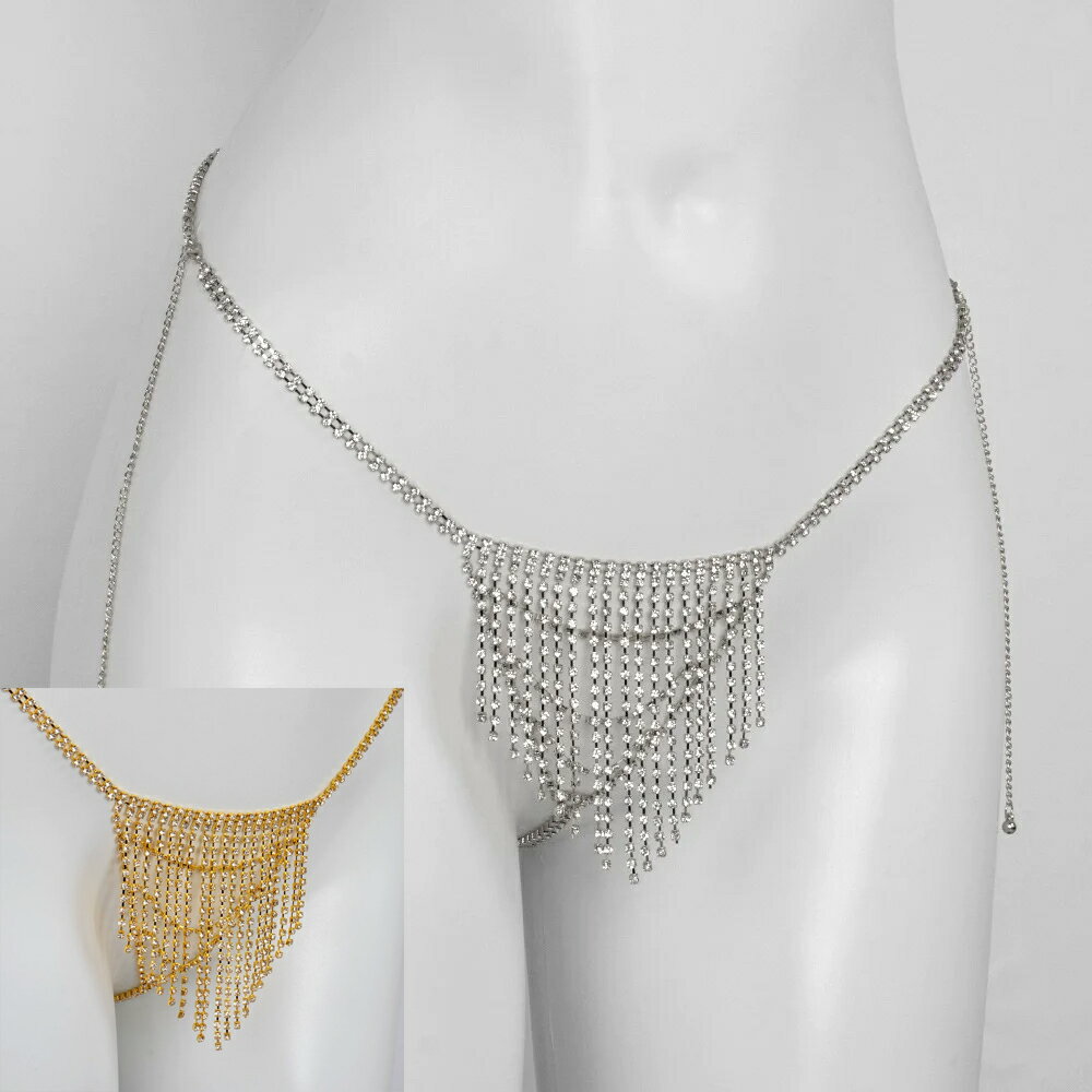 クリスタルビキニTバックボトムボディチェーン クサリ 下着 アンダー 水着の下 パンツ 洋服 水着 鎖 ジ..