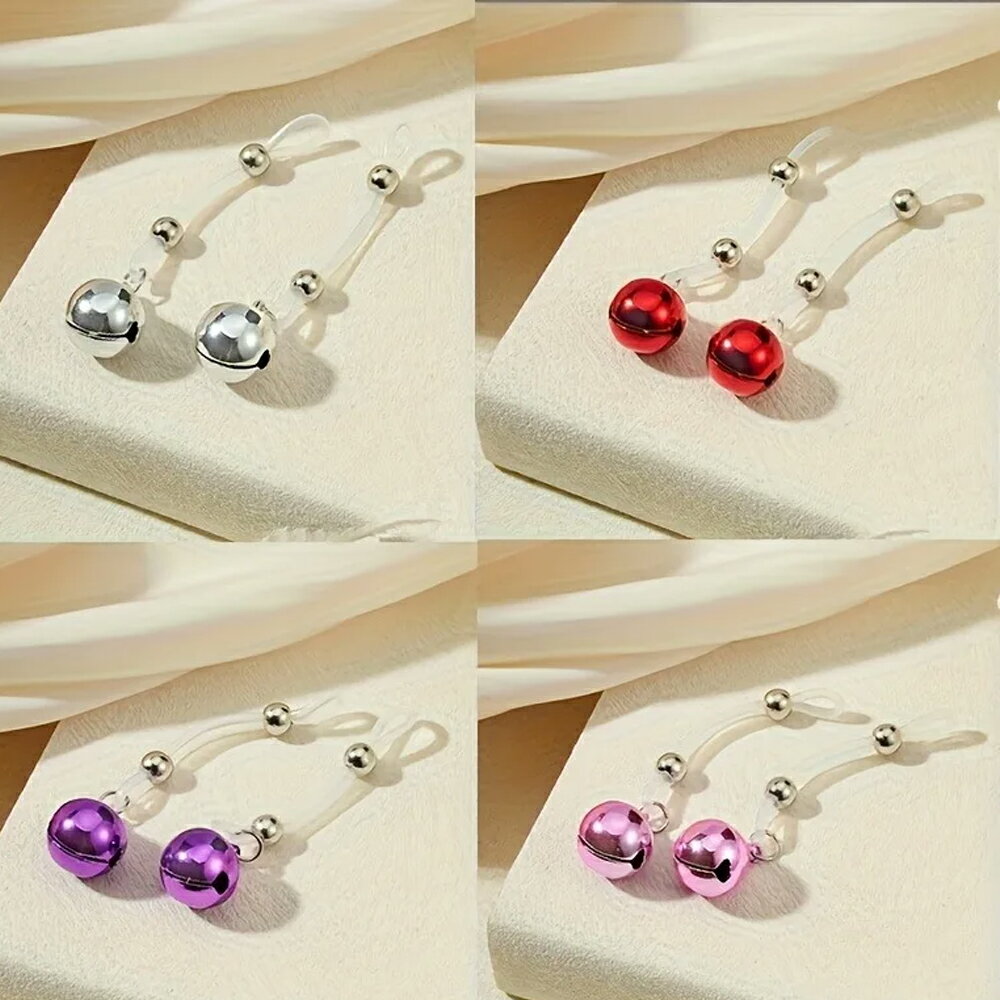 カラフルベルフェイクニップルシリコンクリップ 1ペア販売 鈴 銀色 シルバー ピンク パープル 紫色 赤色 レッド メンズ レディース 乳首 ボディピアス ボディーピアス 女性 彼女 ニップルハガー ニップルネックレス ノンホールピアス プレゼント 男性 女性 ユニーク