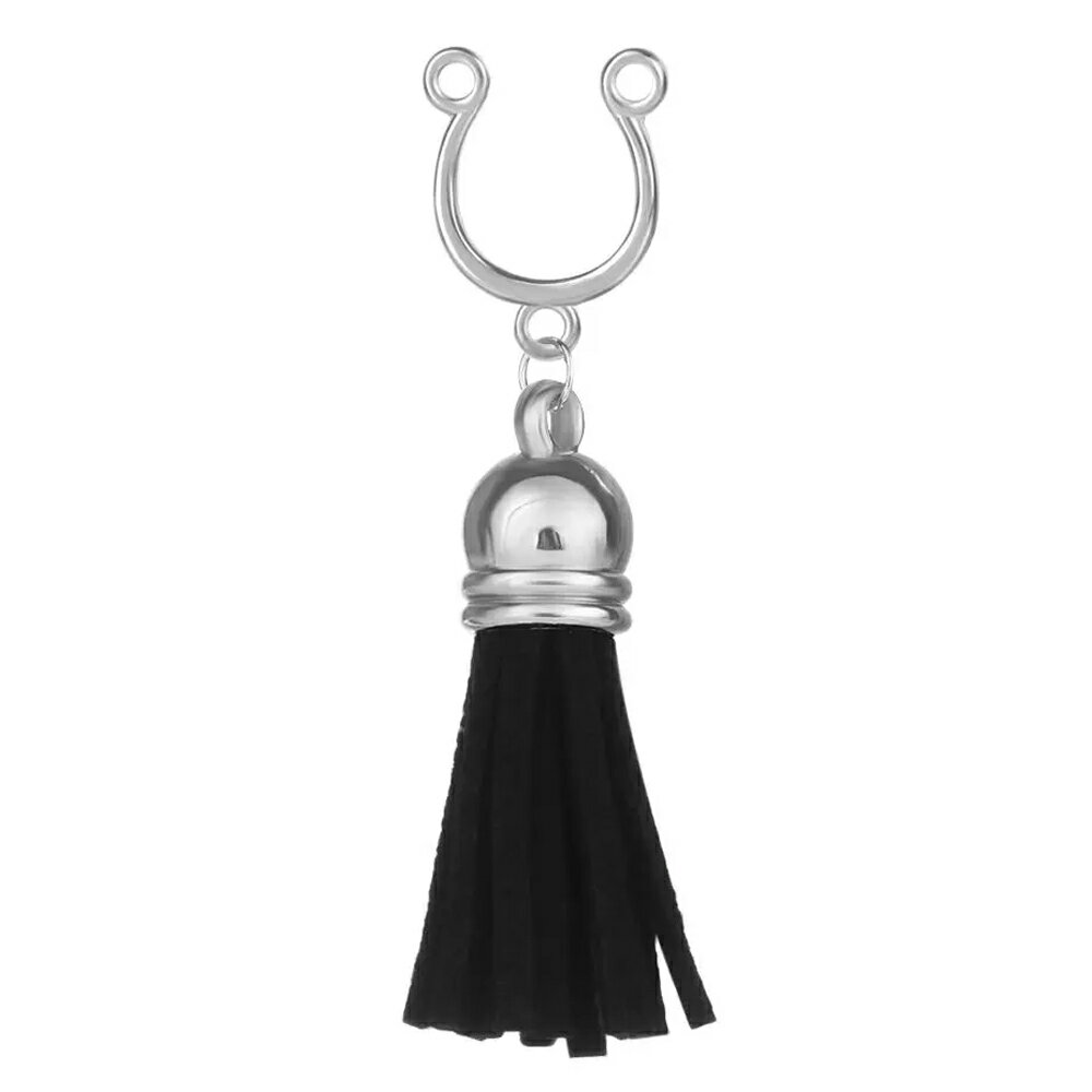 ブラックタッセルチャームニップルクリップ 1個販売 黒色 フリンジ 揺れる 乳首 ボディピアス メンズ レディース ニップルジュエリー フェイクニップル 穴あけ不要 挟む はさむ イヤーカフ 耳 鼻 セプタム ノーズリング ボディーピアス イヤリング