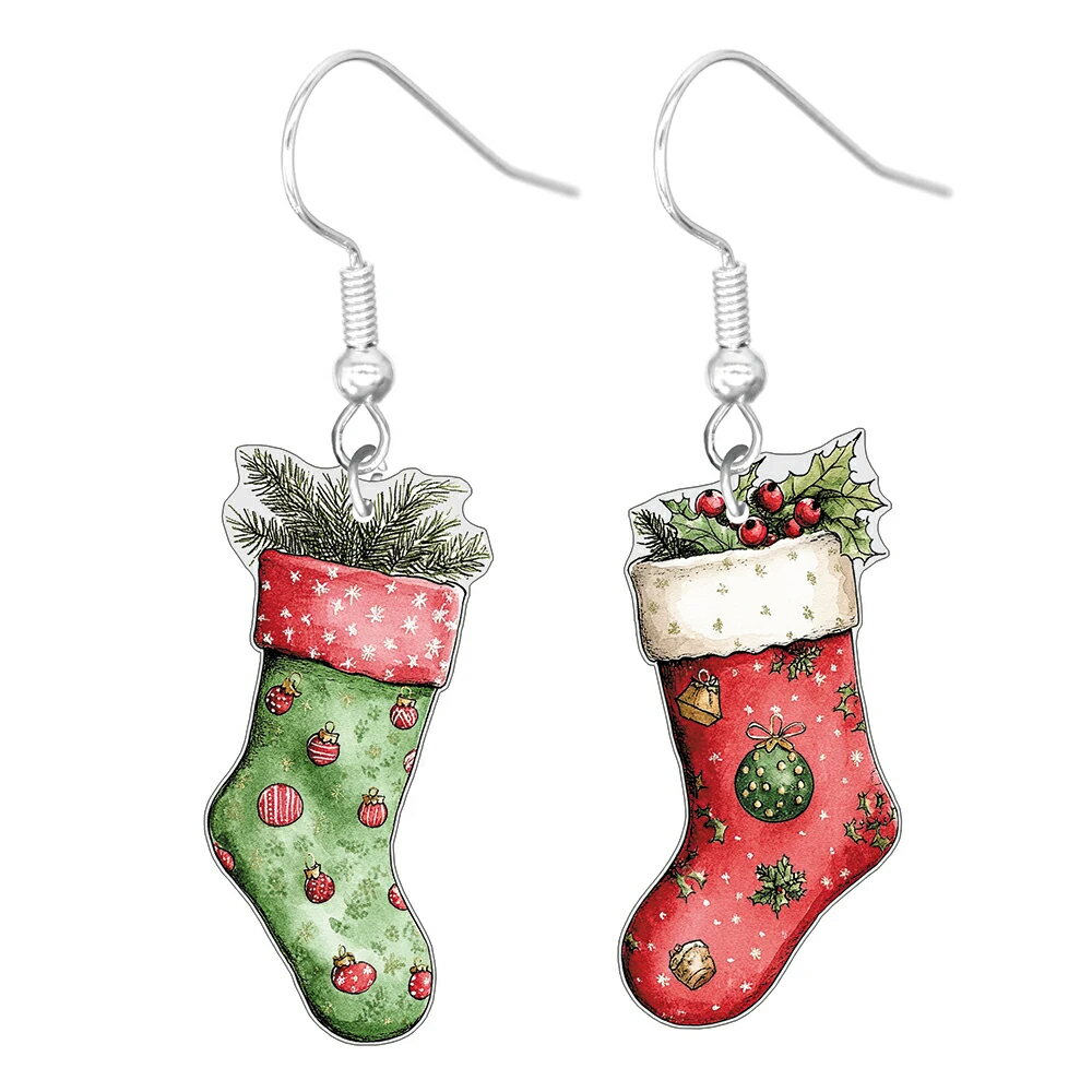 クリスマスソックス リアルステンレスピアス/1ペア販売 20G 20ゲージ 靴下 くつした オーナメント風 おもしろい オモシロ サージカルステンレス316L メンズ レディース 揺れる フックピアス アメリカンピアス アクリル プレゼント