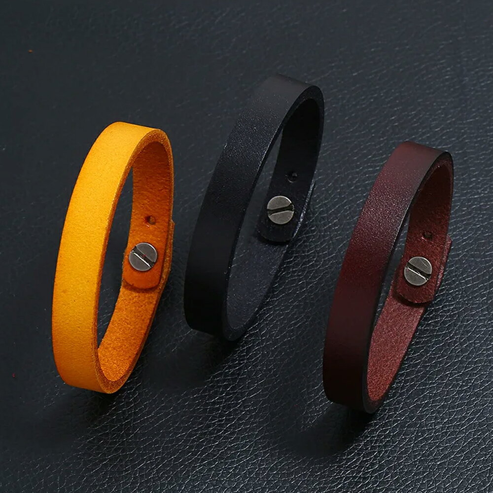 シンプルスタイルレザーブレスレット ダークブラウン 1個販売 メンズ レディース ...