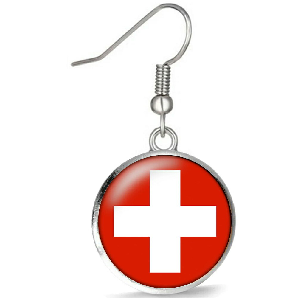 [ファッションピアス 20G ] スイス国旗 ステンレスピアス 1個販売 片耳 サージカルステンレス316L 20ゲージ メンズ レディース プレゼント 丸い 銀色 シルバー フックピアス スポーツバー 世界大会 万国旗 国際大会 フラッグ 留学 永世中立国 スイスランド