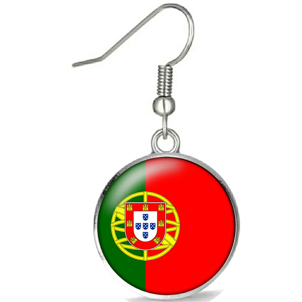 [패션 귀걸이 20G] 포르투갈 국기 스테인리스 귀걸이 1 개 판매 편귀 서지컬 스테인레스 316L 20 게이지 맨즈 레이디스 선물 둥근 은색 실버 후크 귀걸이 축구 축구 스포츠 바 세계 대회 평국