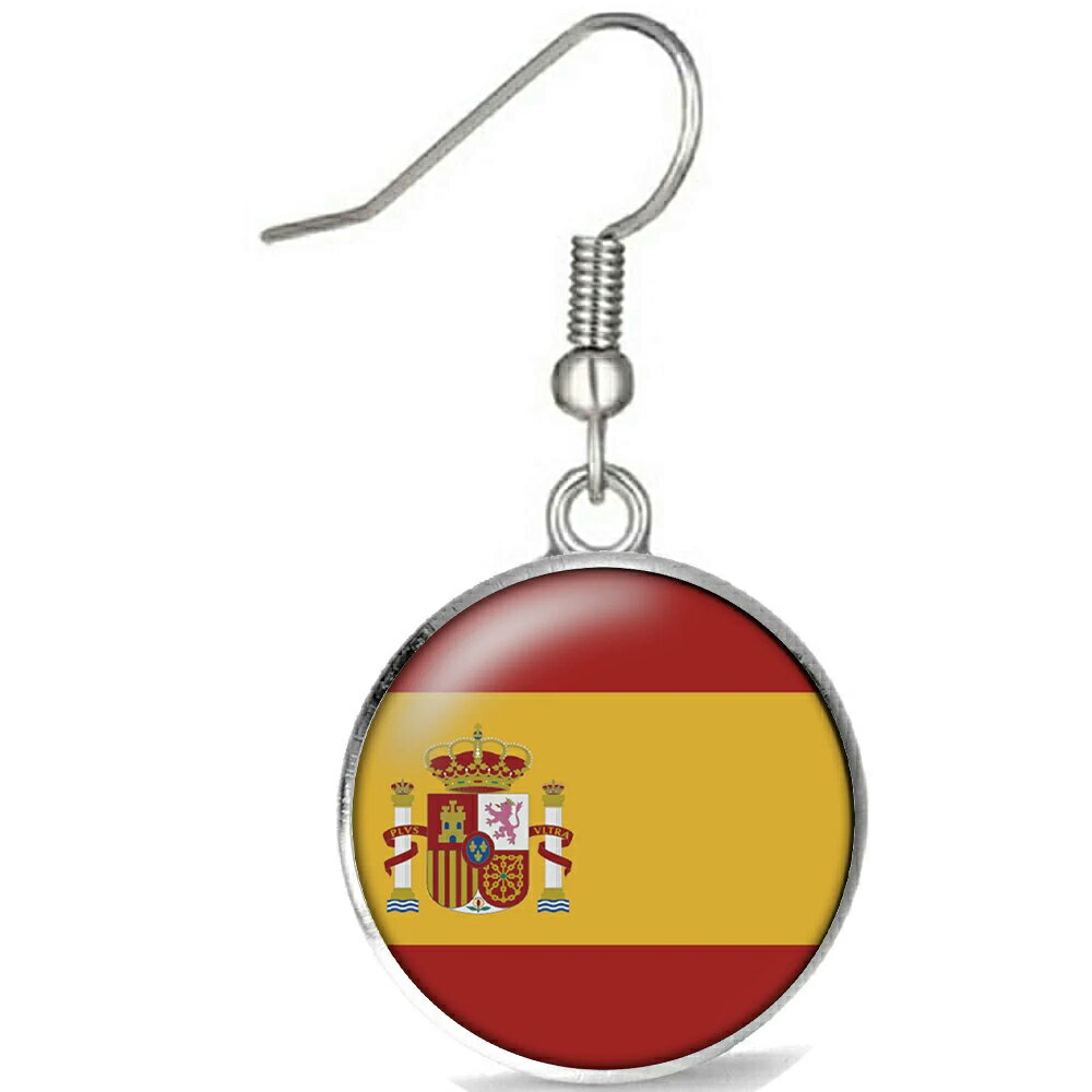 [Fashion Earring 20G] Spanish Flag Stainless Steel Earring, Sold Individually (Single Earring), Surgical Stainless Steel 316L, 20 Gauge, Men's & Women's, Gift, Round, Silver, Hook Earring, Soccer, Football, Sports Bar, World Championship, International Competition, Flag, Study Abroad, Peace